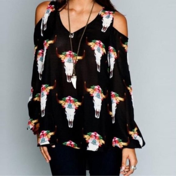 SHOW ME YOUR MUMU PEEKABOO TUNIC BULL SHEER BLOUSE - Picture 2 of 7